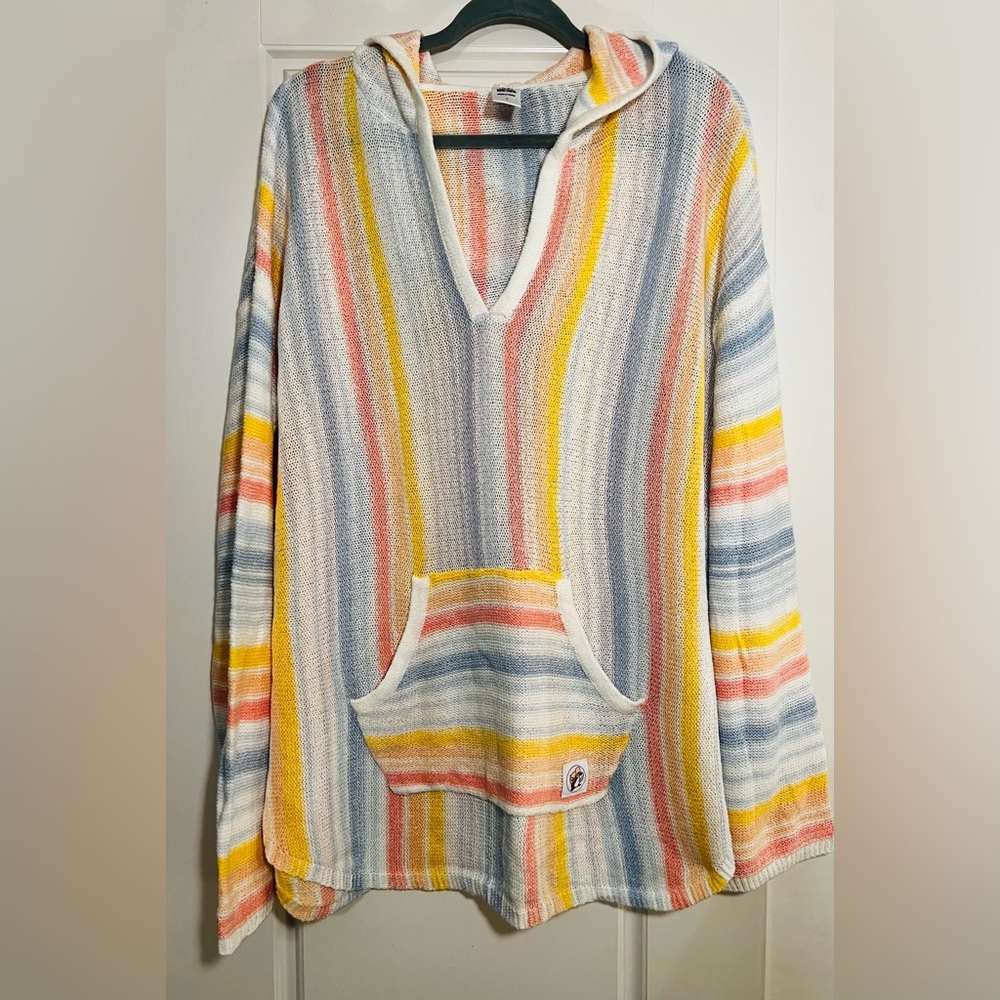 Buc-ee’s Striped Swimsuit Cover up Hoodie Sweater Ladies XL